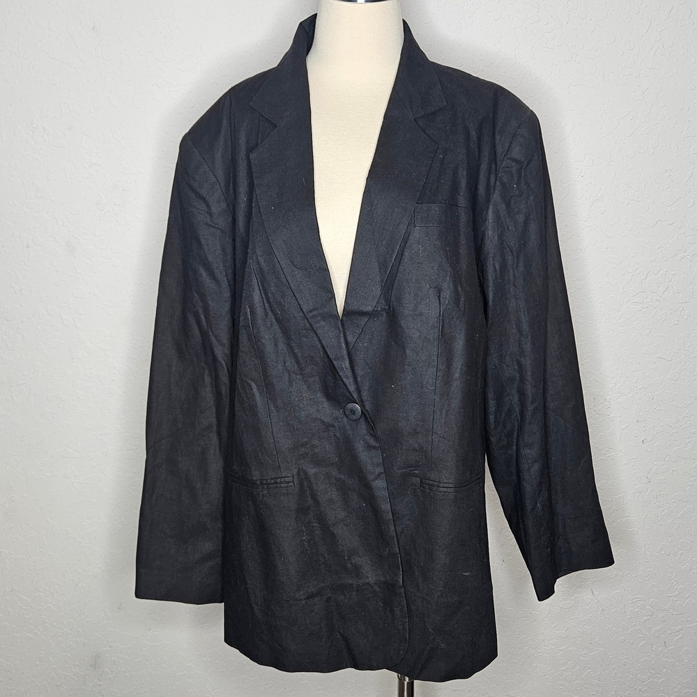 VTG Newport News Black Linen Cotton Blend‎ Blazer Jacket Size 20W Oversized NWT